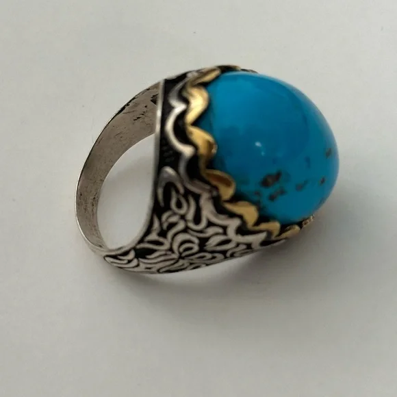 925 Silver ring turquoise blue oval stone - Picture 7 of 7